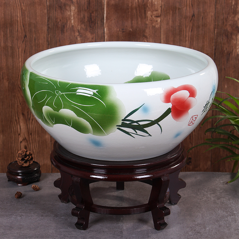 Jingdezhen ceramic aquarium large fish basin bowl lotus lotus lotus tortoise cylinder sitting room feng shui goldfish bowl