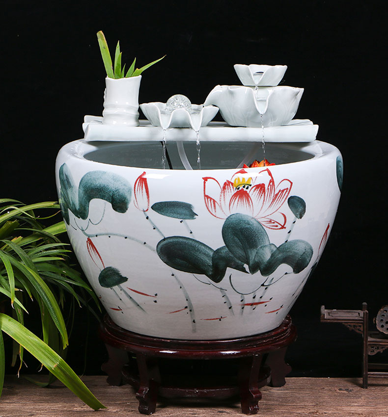 Jingdezhen ceramic aquariums household water fountain jin large fish bowl furnishing articles sitting room humidifying landscape
