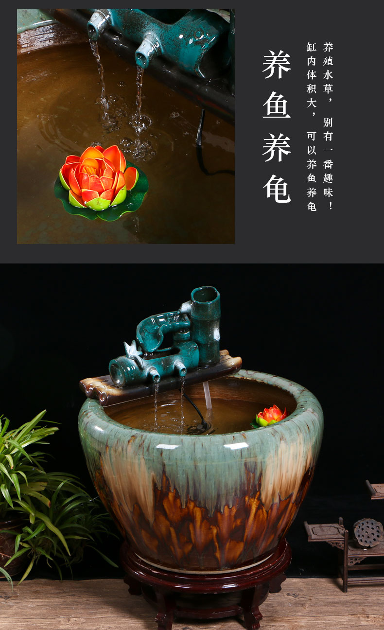 Jingdezhen ceramic goldfish bowl sitting room floor balcony office home furnishing articles circulating water courtyard big fish tank