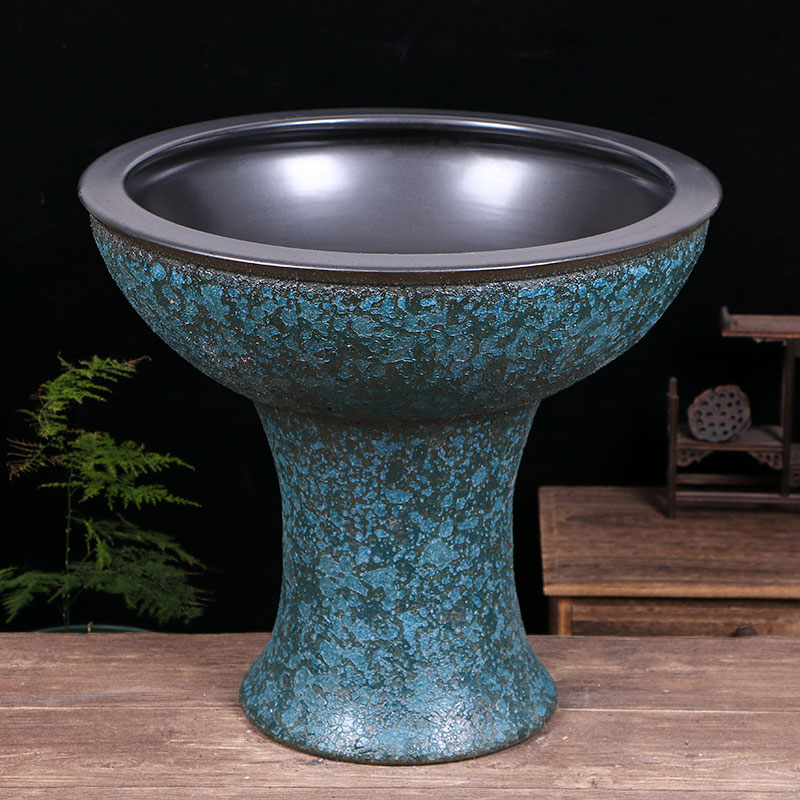 Jingdezhen ceramic basin floor pillar type cylinder high water shallow bowl LianHe flowerpot brocade carp goldfish bowl water lily outside