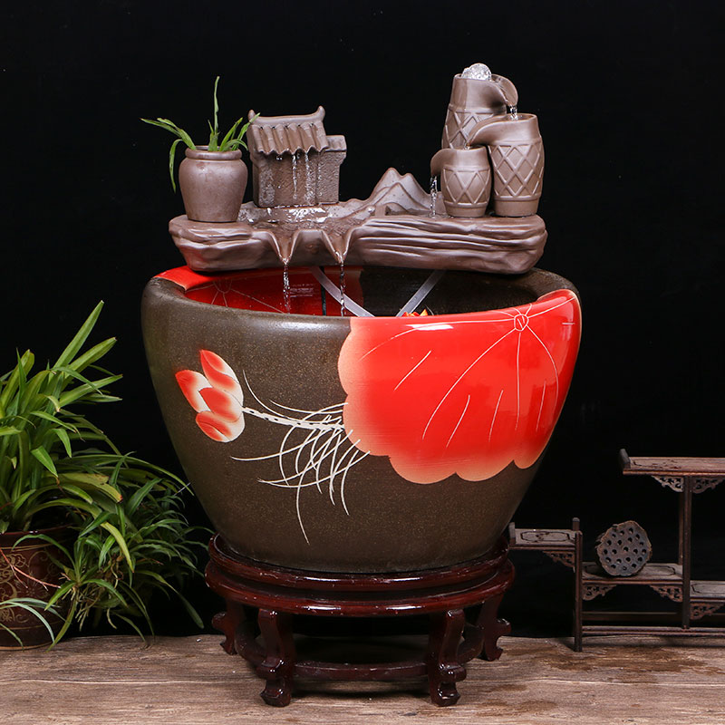 Jingdezhen ceramic goldfish bowl sitting room floor balcony office home furnishing articles circulating water courtyard big fish tank
