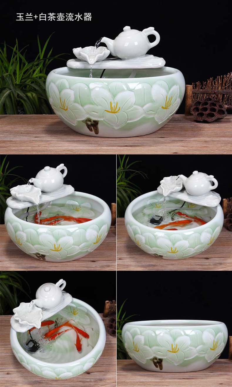 Jingdezhen ceramic aquarium desktop fountain water tank 2 small gold sitting room aquarium fish bowl