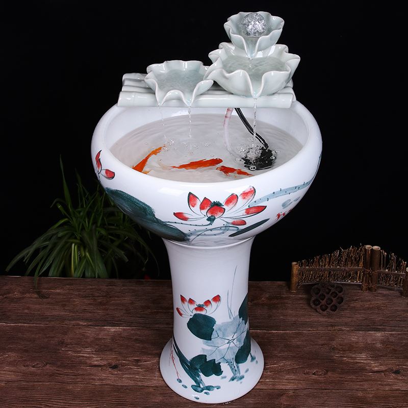 Ceramic floor pillar type tank basin large fish bowl lotus lotus lotus tortoise household gardens furnishing articles