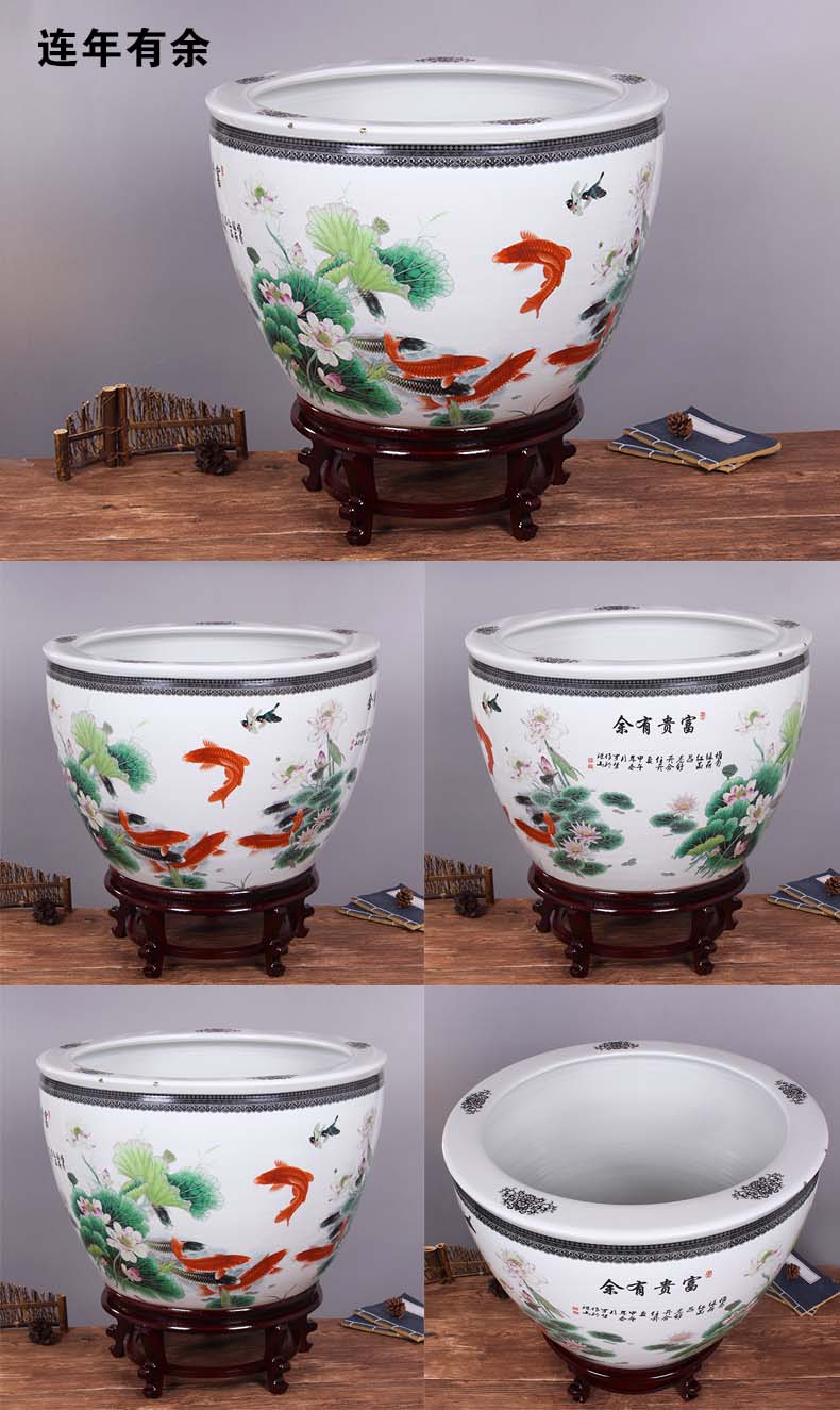 Jingdezhen ceramic aquarium large goldfish bowl water lily always LianHe flower tortoise cylinder brocade carp painting and calligraphy cylinder package mail