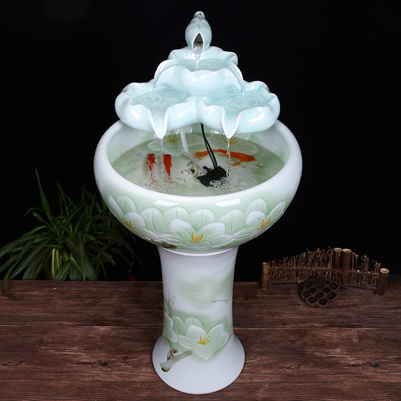 Ceramic floor pillar type tank basin large fish bowl lotus lotus lotus tortoise household gardens furnishing articles