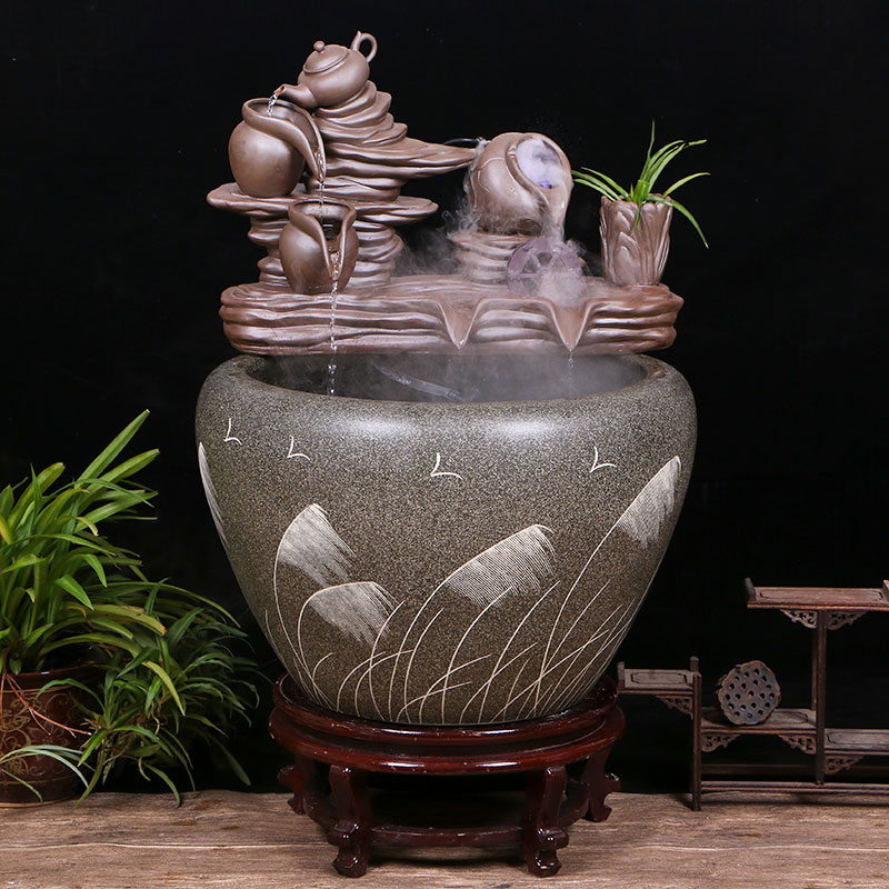Jingdezhen ceramic goldfish bowl sitting room floor balcony office home furnishing articles circulating water courtyard big fish tank