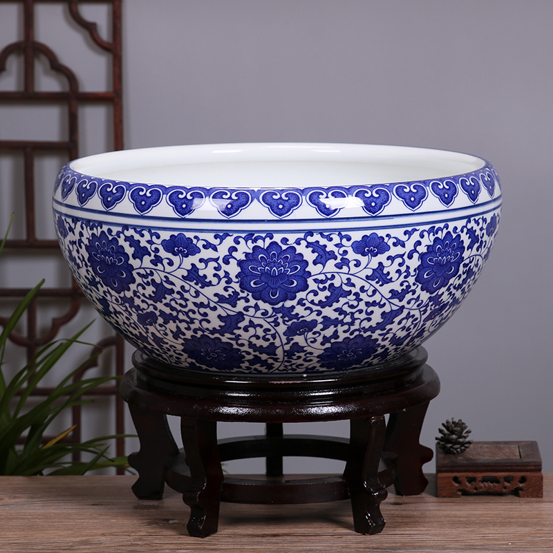Jingdezhen porcelain ceramic aquarium desktop furnishing articles feng shui large turtle slept goldfish bowl LianHe flower pot cylinder