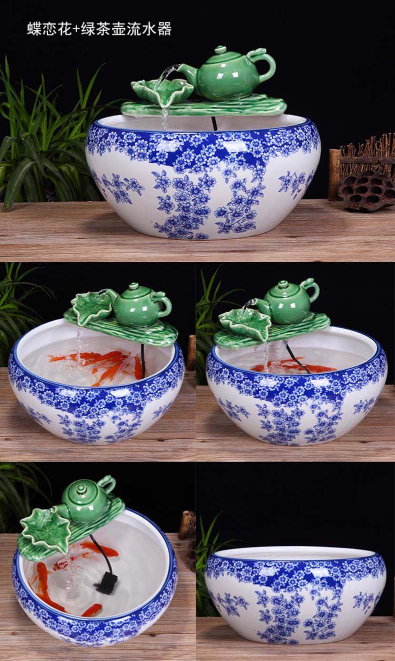 Jingdezhen ceramic aquarium desktop fountain water tank 2 small gold sitting room aquarium fish bowl