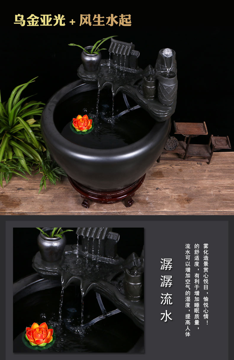 Jingdezhen ceramic goldfish bowl sitting room floor balcony office home furnishing articles circulating water courtyard big fish tank