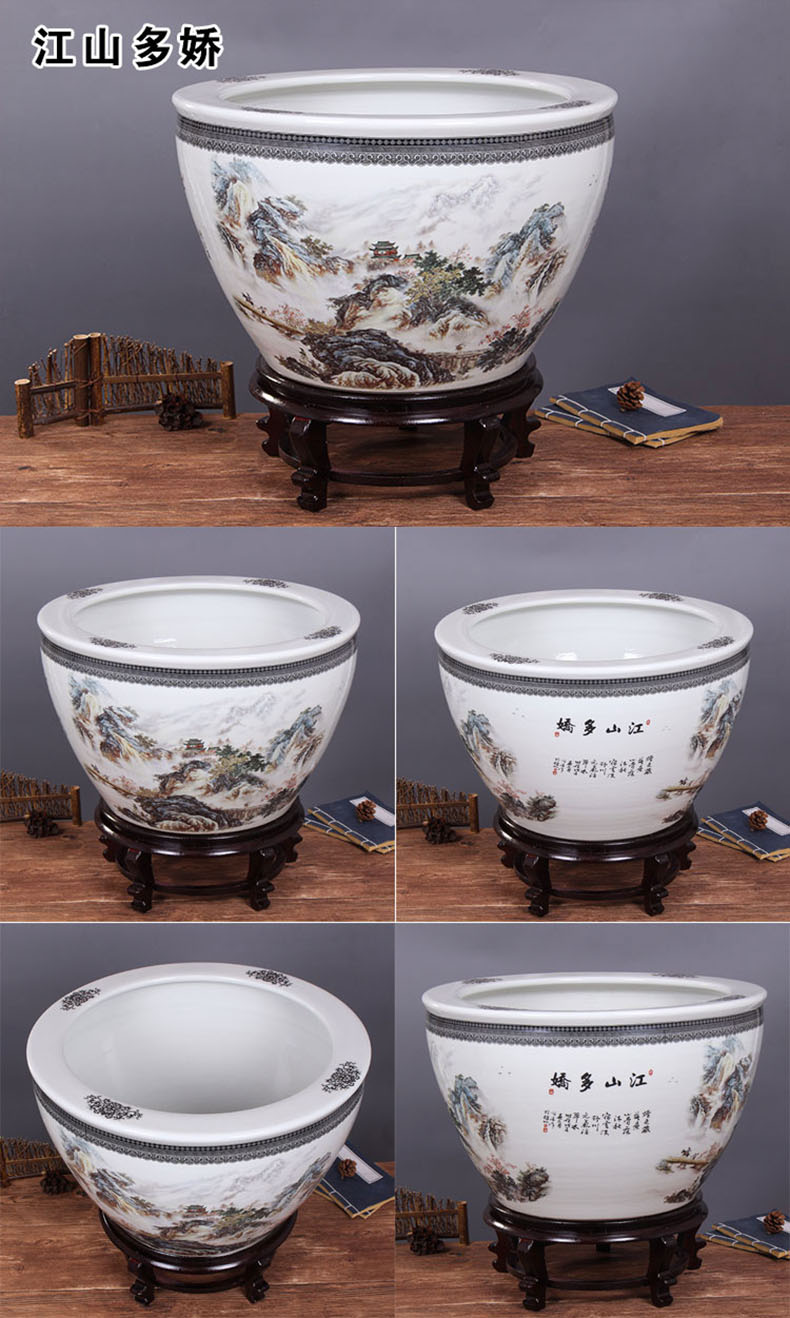 Jingdezhen ceramic aquarium pet gold fish tank water lily basin bowl lotus lotus cylinder cylinder tortoise GangPen sitting room place the flood water