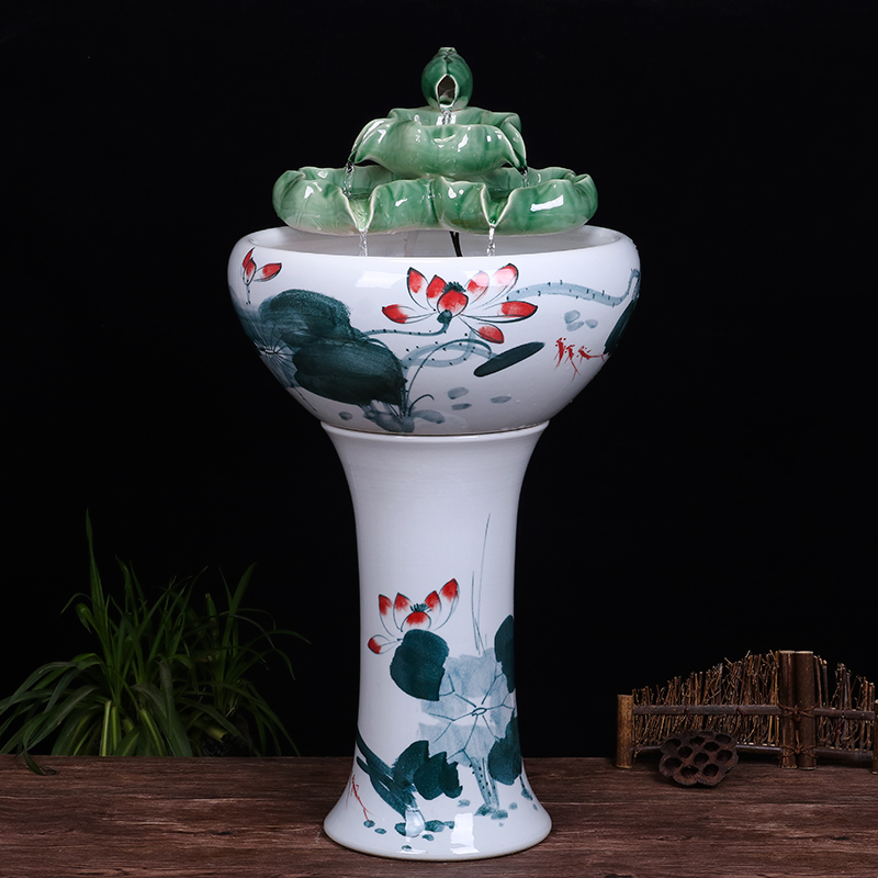 Ceramic floor pillar type tank basin large fish bowl lotus lotus lotus tortoise household gardens furnishing articles