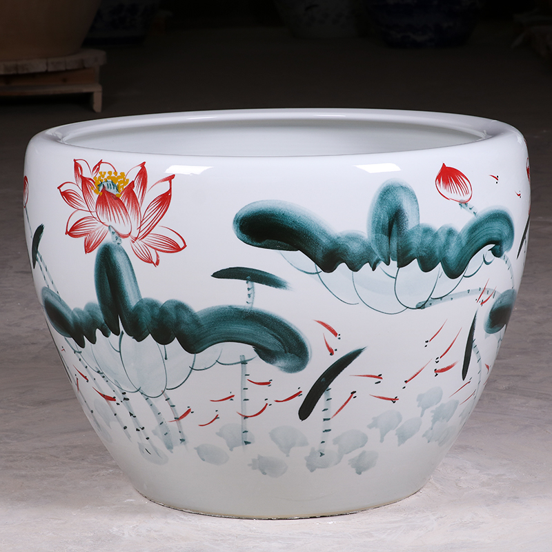 Package mail jingdezhen ceramic aquarium turtle cylinder goldfish bowl lotus flower pot lotus large painting and calligraphy tank