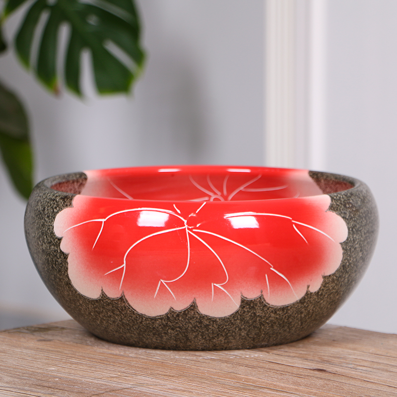 Jingdezhen ceramic aquarium large desktop turtle cylinder goldfish bowl lotus lotus basin lotus water raise a flower pot