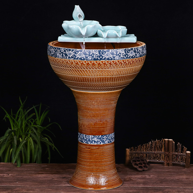 Ceramic floor pillar type tank basin large fish bowl lotus lotus lotus tortoise household gardens furnishing articles