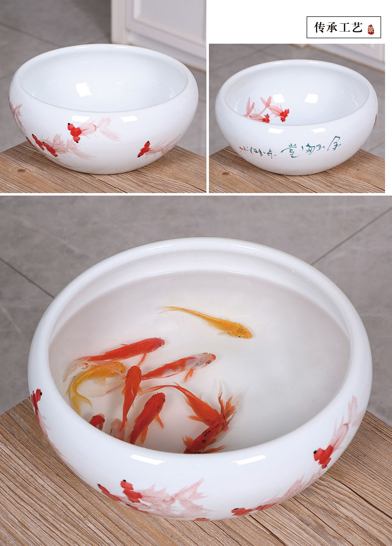 Jingdezhen ceramic aquarium home sitting room of small basin of water lily bare cylinder large goldfish turtle cylinder landscape plant POTS