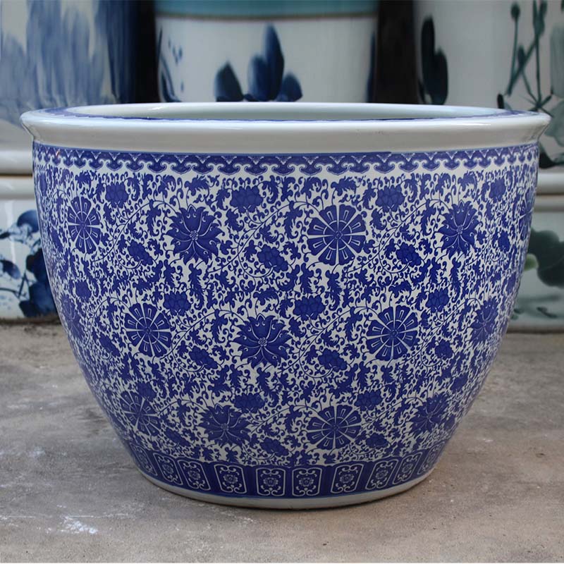 Blue and white ceramic packages mailed to heavy tank 1 meter tank porcelain jar water lily basin big bowl lotus lotus cylinder cylinder cylinder tortoise