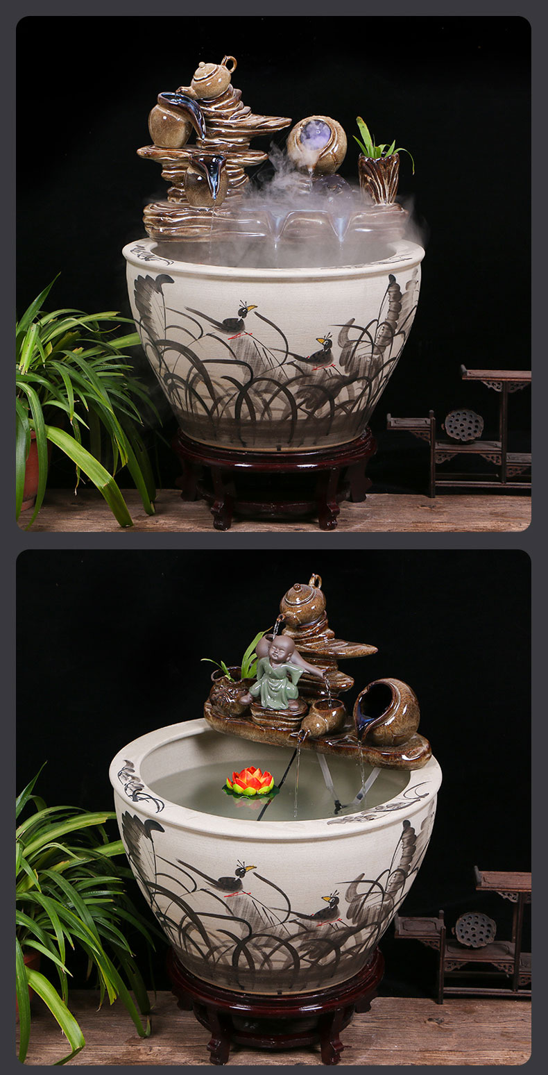 Large ceramic aquarium sitting room balcony office home furnishing articles circulating water courtyard daikin landing fish tank