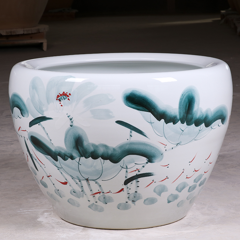 Package mail jingdezhen ceramic aquarium turtle cylinder goldfish bowl lotus flower pot lotus large painting and calligraphy tank