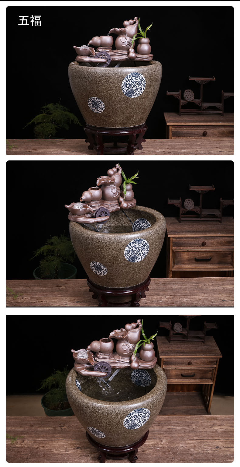 Ceramic tank sitting room circulating water tank large housewarming furnishing articles balcony garden lotus fish bowl