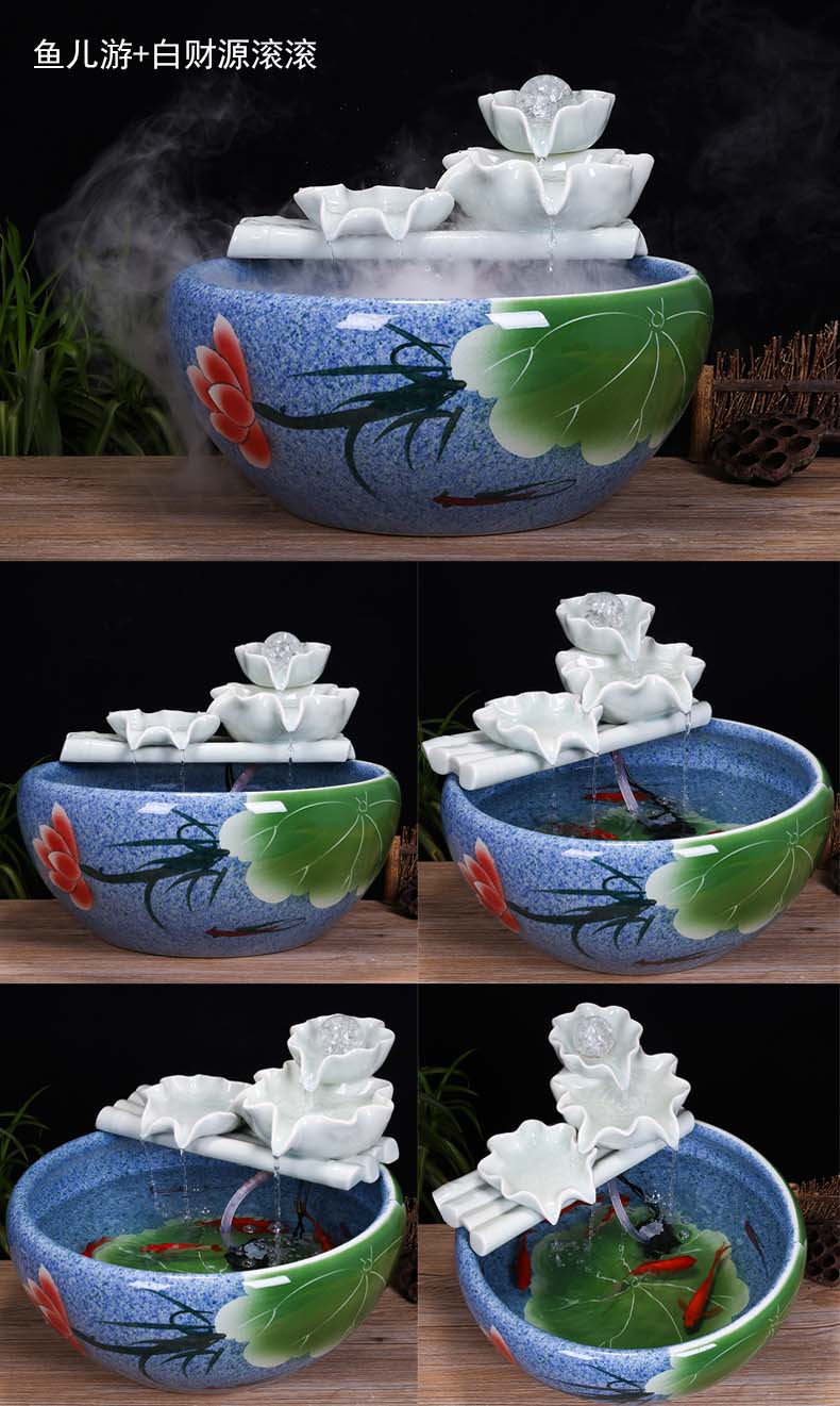 Jingdezhen ceramic tank sitting room desktop fountain water tank household small feng shui aquarium fish bowl