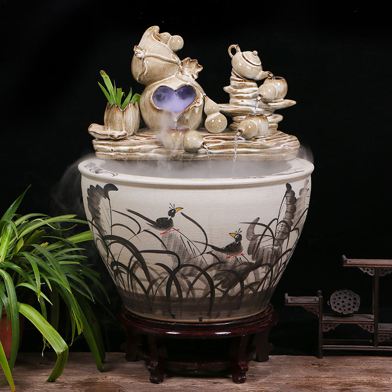 Large ceramic aquarium sitting room balcony office home furnishing articles circulating water courtyard daikin landing fish tank