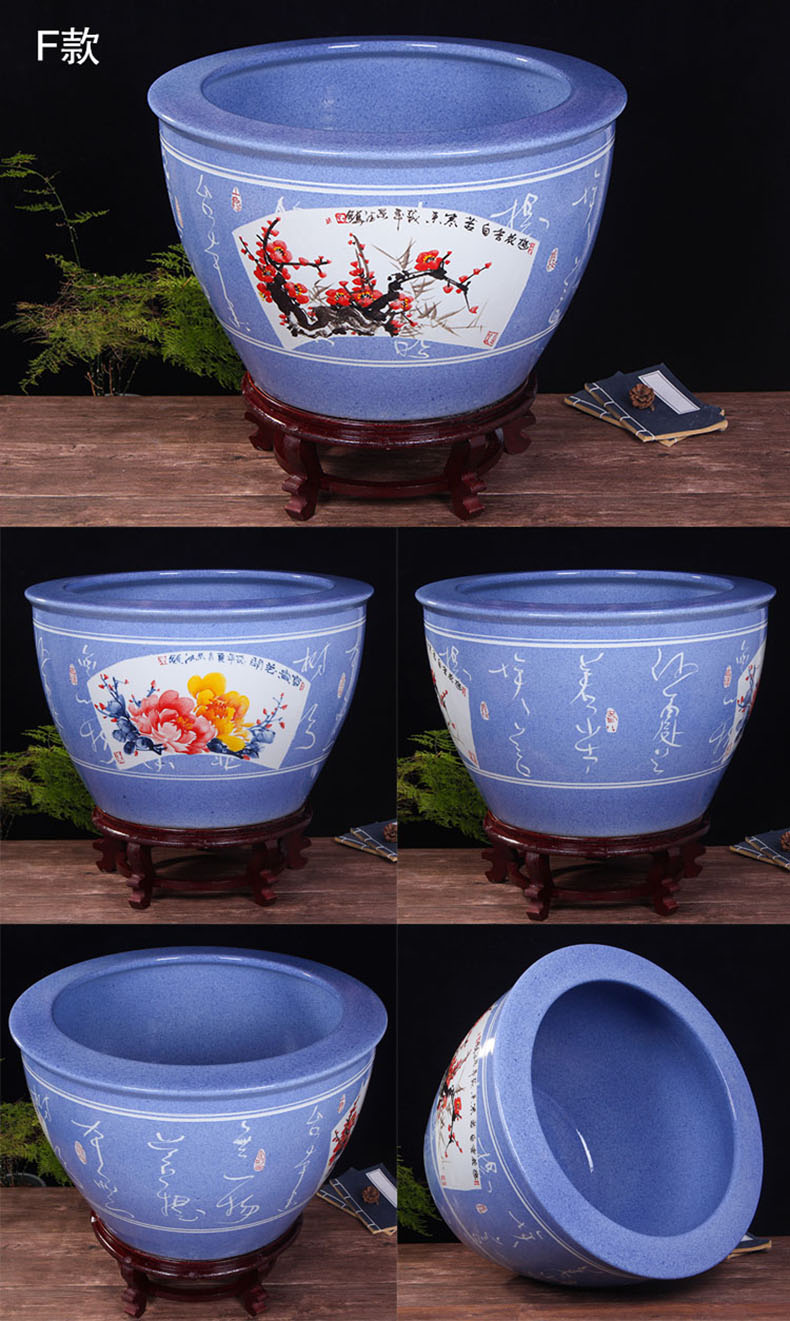 Jingdezhen ceramic aquarium large goldfish bowl water lily always LianHe flower tortoise cylinder brocade carp painting and calligraphy cylinder package mail