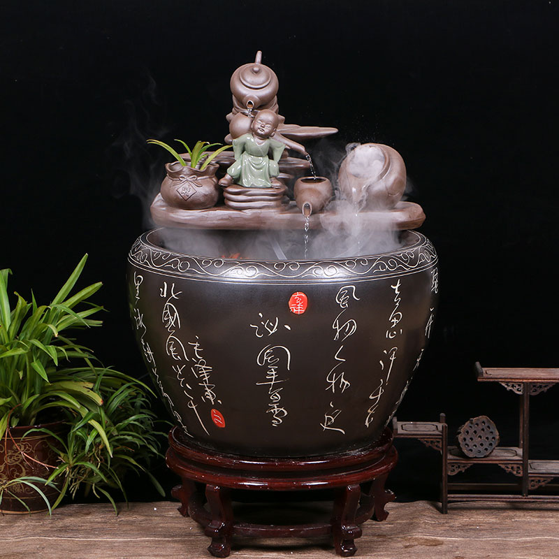 Jingdezhen ceramic water fountain lucky feng shui wheel place to live in the living room and humidifying aquarium the opened a housewarming gift