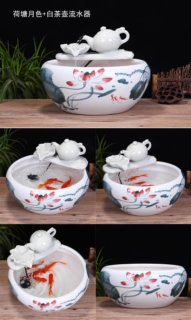 Jingdezhen ceramic aquarium desktop fountain water tank 2 small gold sitting room aquarium fish bowl