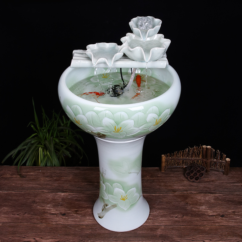 Ceramic floor pillar type tank basin large fish bowl lotus lotus lotus tortoise household gardens furnishing articles