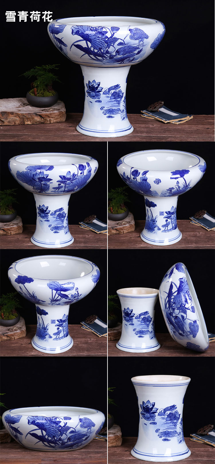 Jingdezhen ceramics vertical fission heavy ground tank/blue and white figure open basin of aquatic animals box turtles