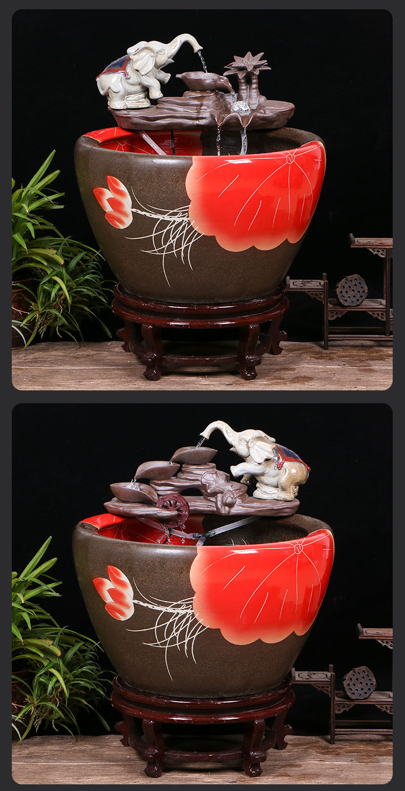 Jingdezhen ceramic goldfish bowl sitting room floor balcony office home furnishing articles circulating water courtyard big fish tank