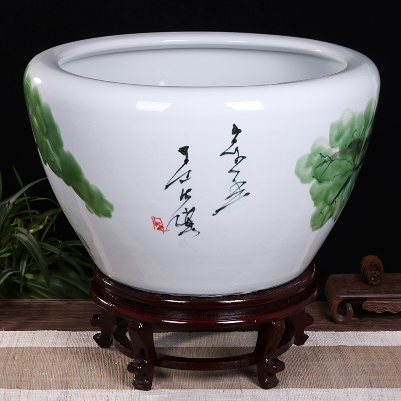 Ceramic goldfish bowl sitting room small koi fish tank cylinder tortoise raise turtles special cylinder household turtle basin to breed fish