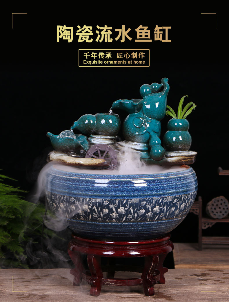 Jingdezhen ceramic aquarium water fountain household little gold fish tank large fish bowl sitting room humidifying decorative landscape