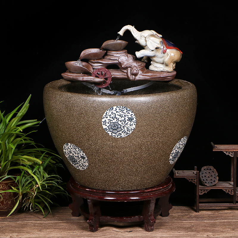 Ceramic tank sitting room circulating water tank large housewarming furnishing articles balcony garden lotus fish bowl