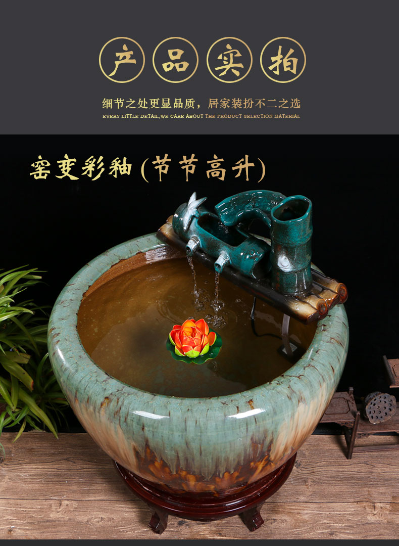 Jingdezhen ceramic goldfish bowl sitting room floor balcony office home furnishing articles circulating water courtyard big fish tank