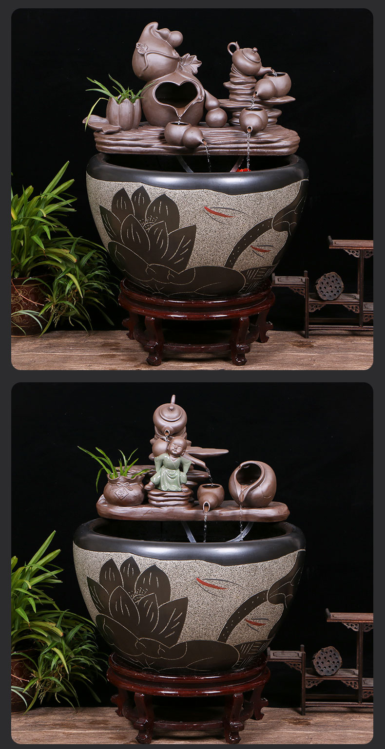 Jingdezhen ceramic goldfish bowl sitting room floor balcony office home furnishing articles circulating water courtyard big fish tank