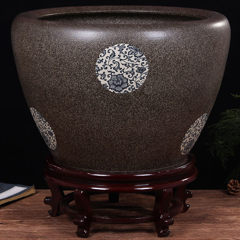 Jingdezhen ceramics by hand aquarium tortoise basin of water lily bowl lotus lotus cylinder balcony furnishing articles town house feng shui porcelain jar
