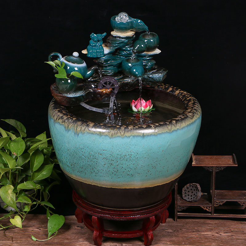 Jingdezhen ceramic aquarium circulating water lucky furnishing articles of small sitting room informs the landscape gold fish and turtles cylinder