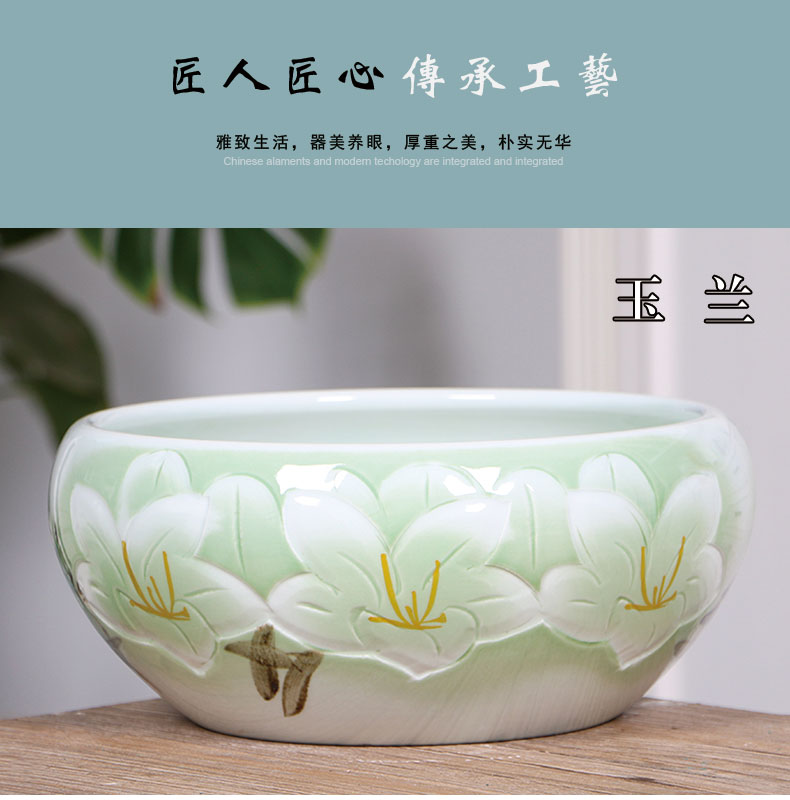 Jingdezhen mini ceramic aquarium place large fish refers to basin tortoise goldfish bowl lotus lotus flower pot cylinder