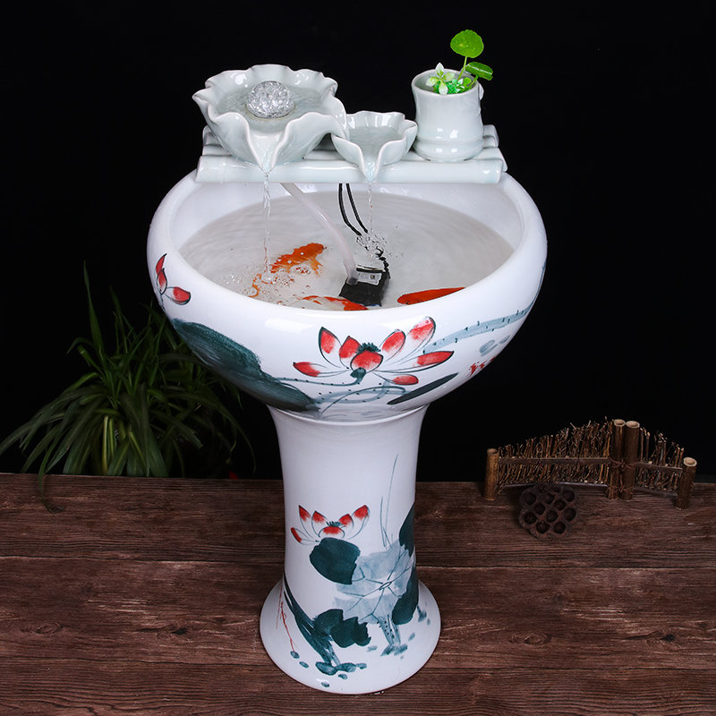 Ceramic floor pillar type tank basin large fish bowl lotus lotus lotus tortoise household gardens furnishing articles