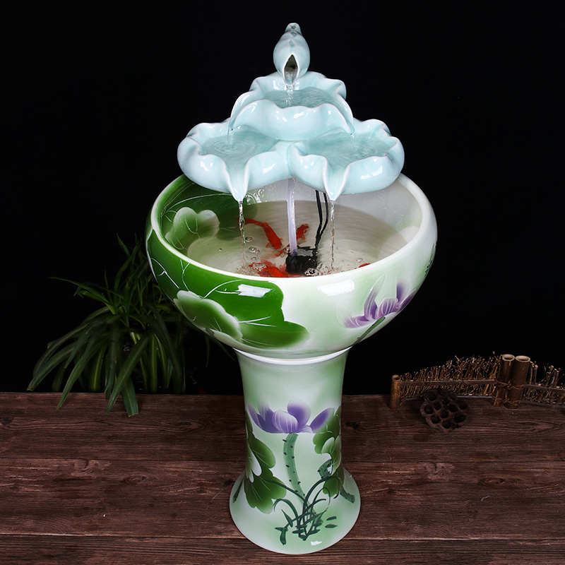 Ceramic floor pillar type tank basin large fish bowl lotus lotus lotus tortoise household gardens furnishing articles