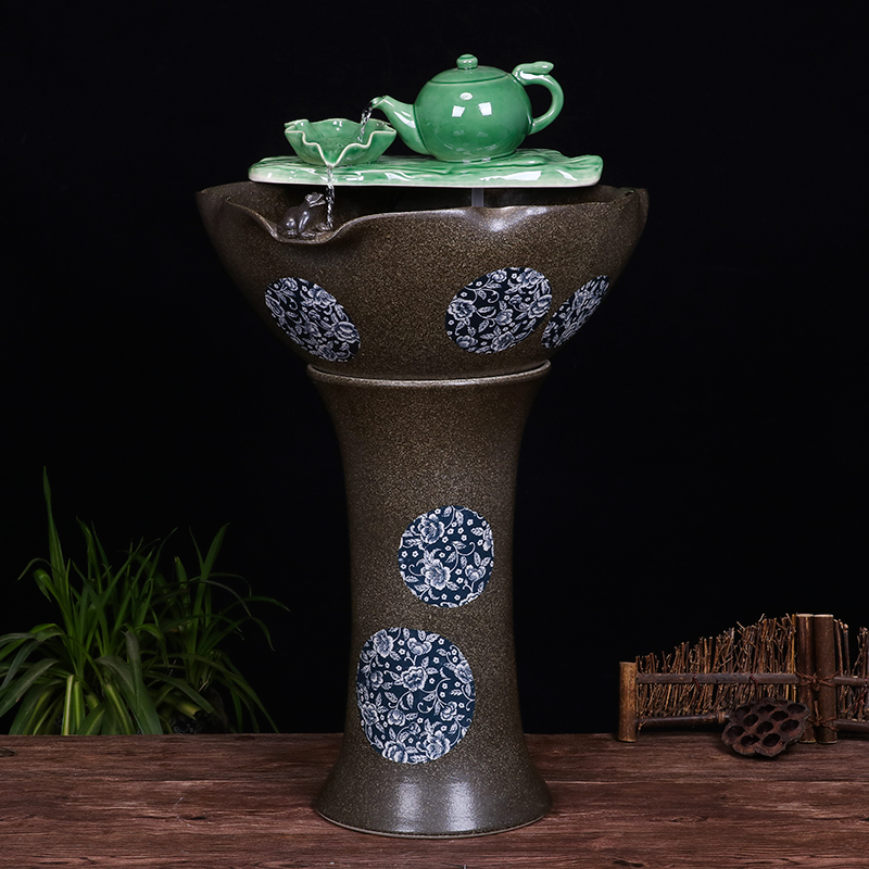 Ceramic floor pillar type tank basin large fish bowl lotus lotus lotus tortoise household gardens furnishing articles