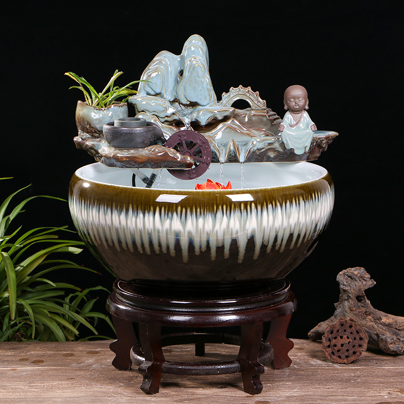 Creative ceramic goldfish bowl sitting room desktop small home furnishing articles circulating water fountain aquarium fish bowl