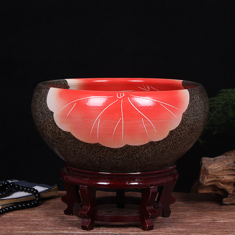 Jingdezhen ceramic aquarium fish bowl lotus extra large bowl lotus lotus flower pot balcony garden feng shui water tanks