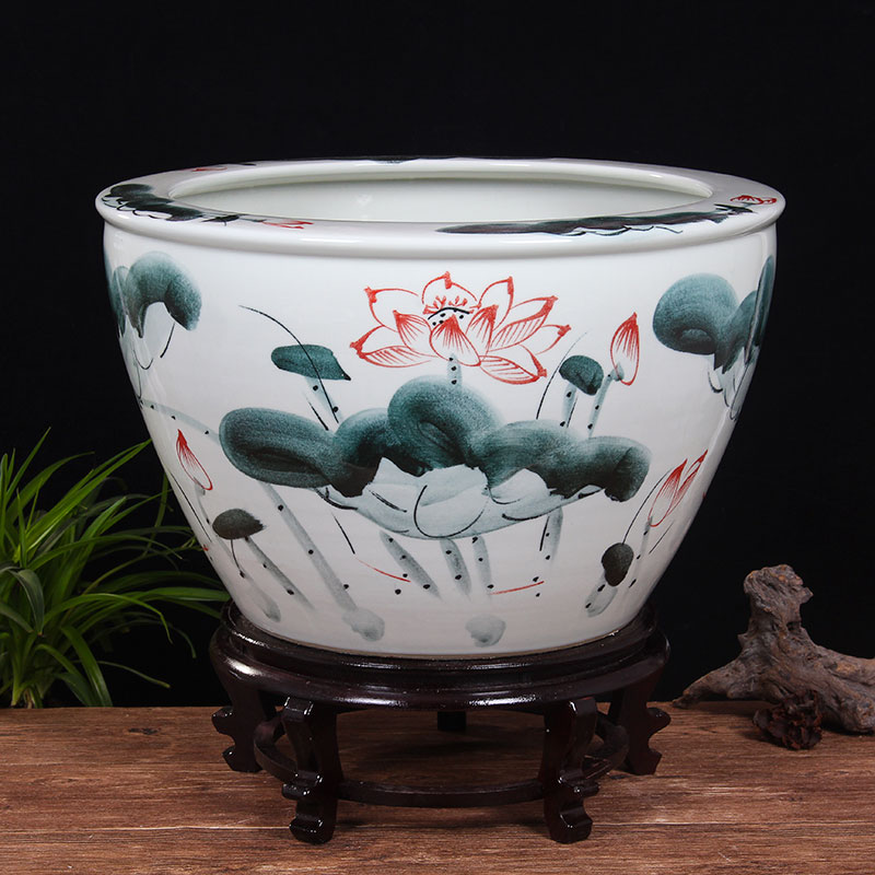 Jingdezhen ceramic basin tortoise cylinder lotus fish tank water lily bowl lotus large penjing garden balcony cylinder