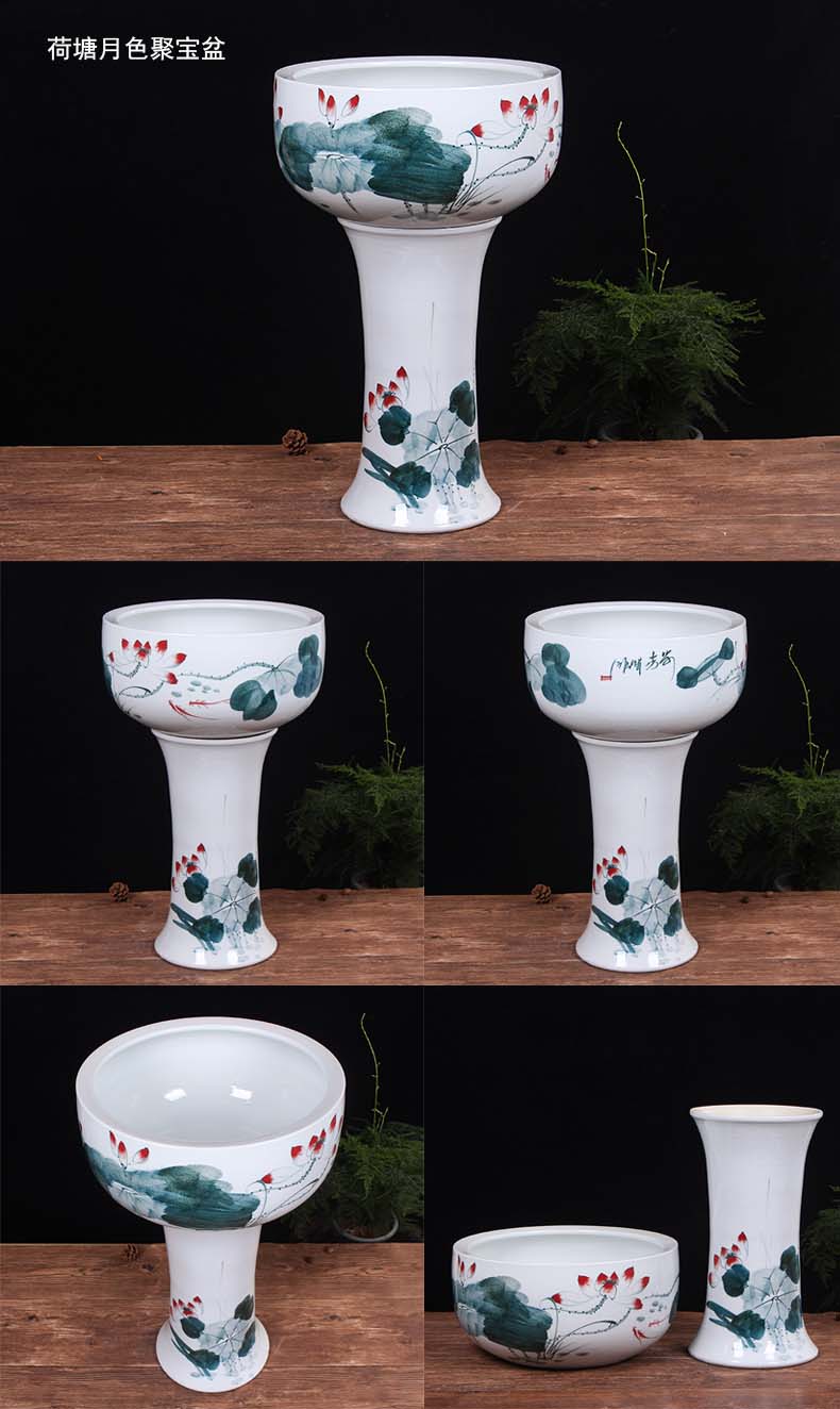 Jingdezhen ceramics pillar landing fish tank large bowl LianHe flowerpot brocade carp goldfish bowl water lily cylinder