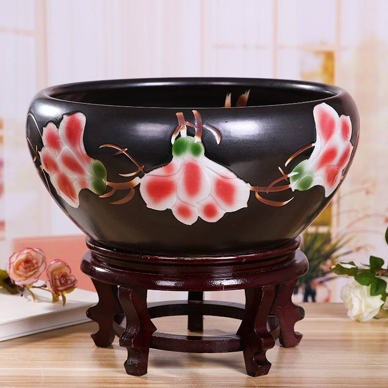 Jingdezhen ceramic turtle cylinder tank a goldfish bowl water lily basin large porcelain bowl lotus sitting room hydroponic porcelain jar