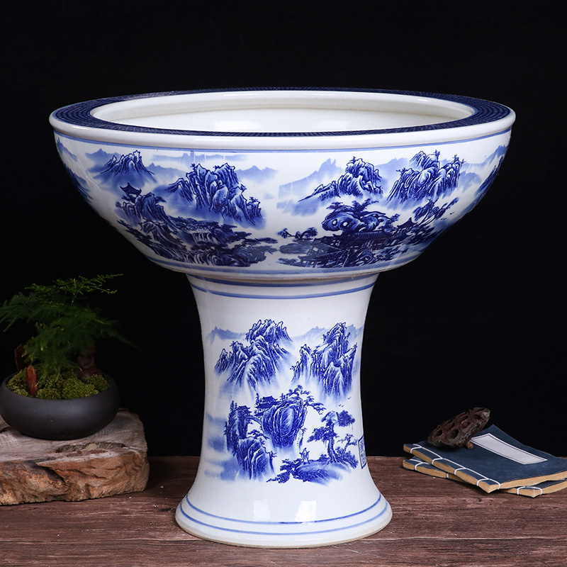 Jingdezhen ceramics vertical fission heavy ground tank/blue and white figure open basin of aquatic animals box turtles