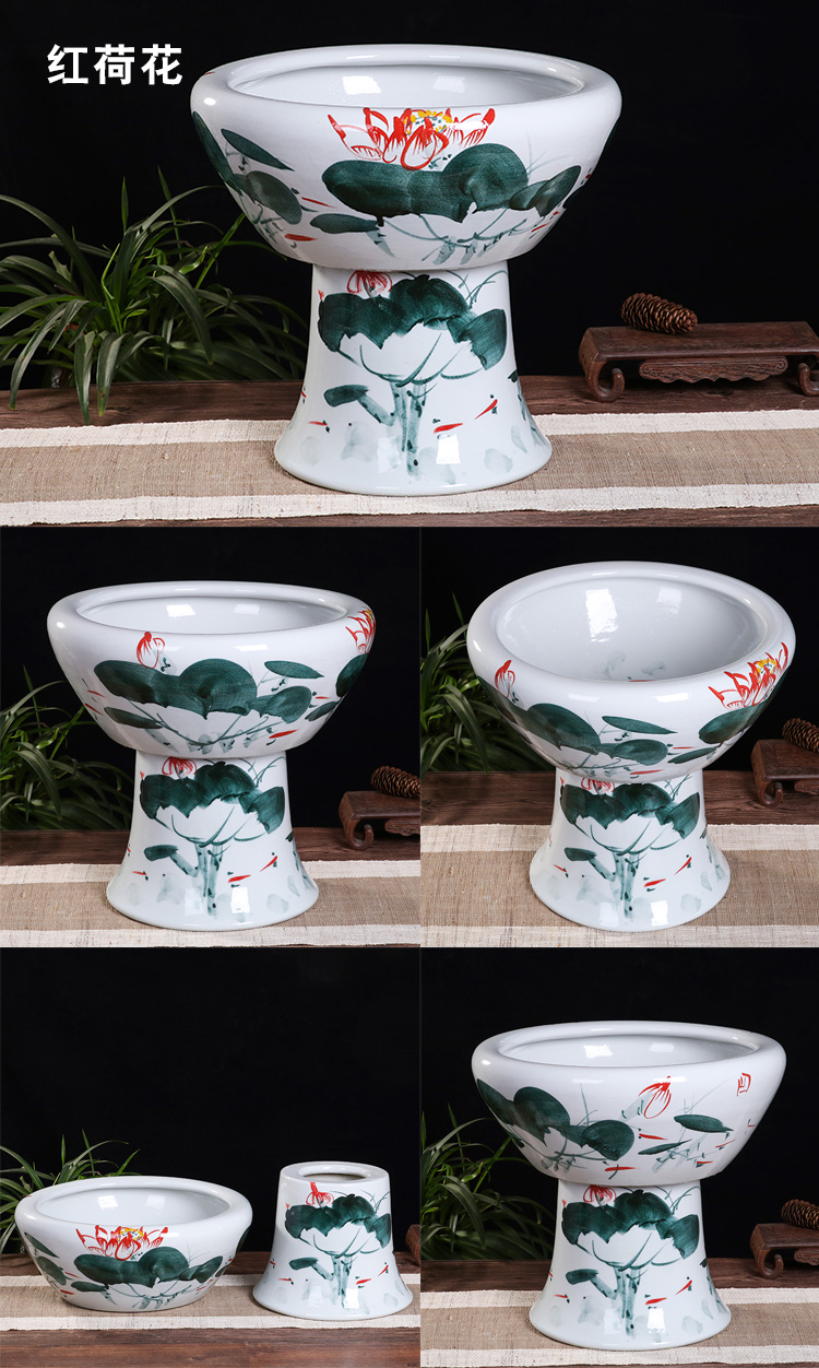 Jingdezhen ceramic tank floor pillar type large sitting room water stone basin to the tortoise cylinder water lily bowl lotus garden
