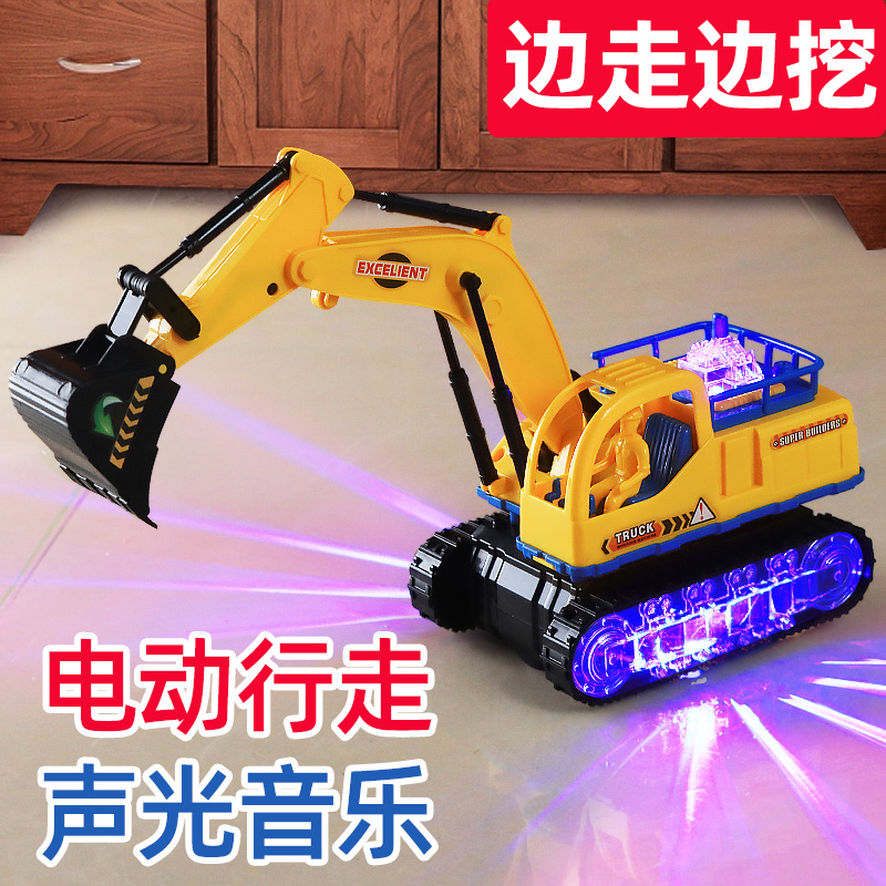 Children's electric excavator toy boy flashy music toy car electric universal engineering car excavator model